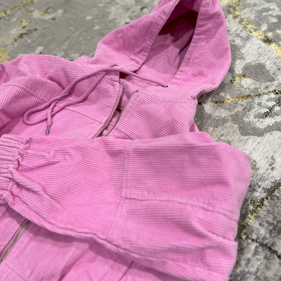 NEW Cropped corduroy pink zipped jacket with pockets XS - Picture 2 of 2